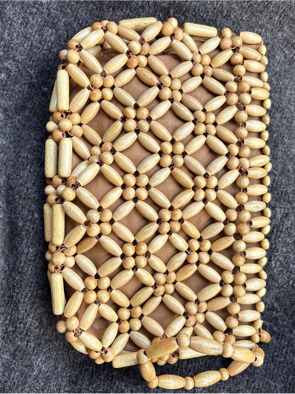 Vintage Beige Wooden Beaded Clutch Wristlet